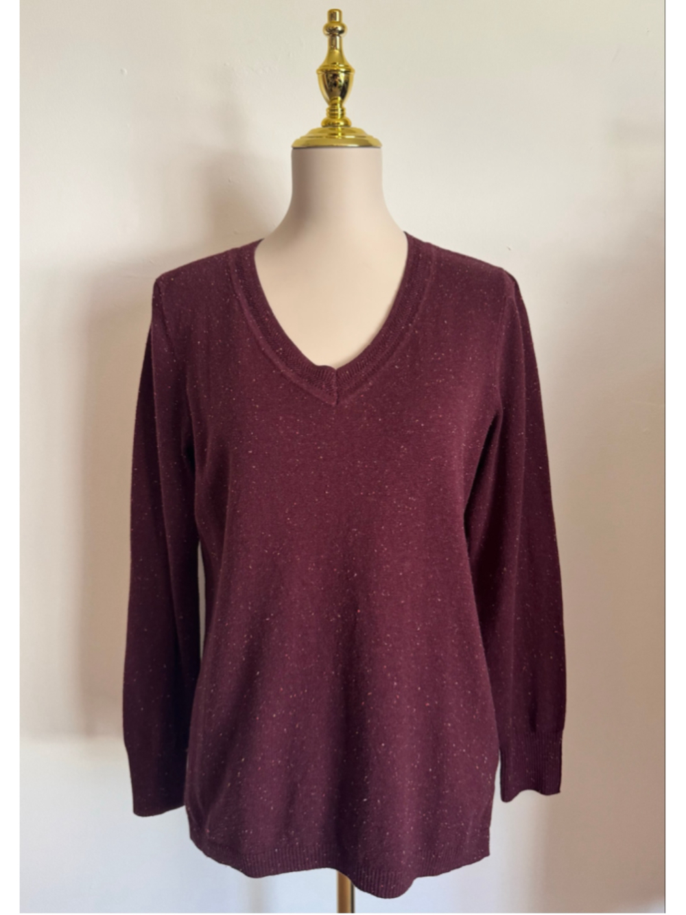Women's Talbots V-Neck Sweater Burgundy White Speckled Size M